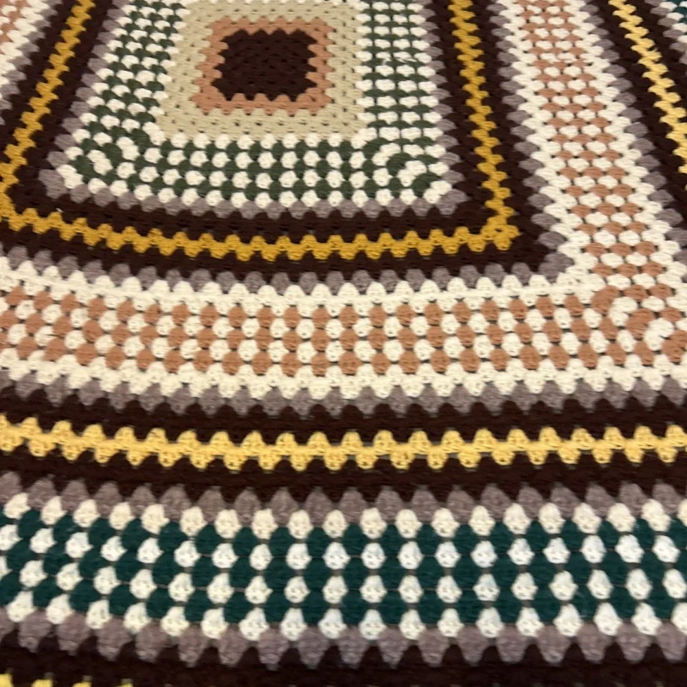 Vintage Handmade Crochet Granny Square Afghan Throw Blanket 63 x‎ 63 Earth Tone